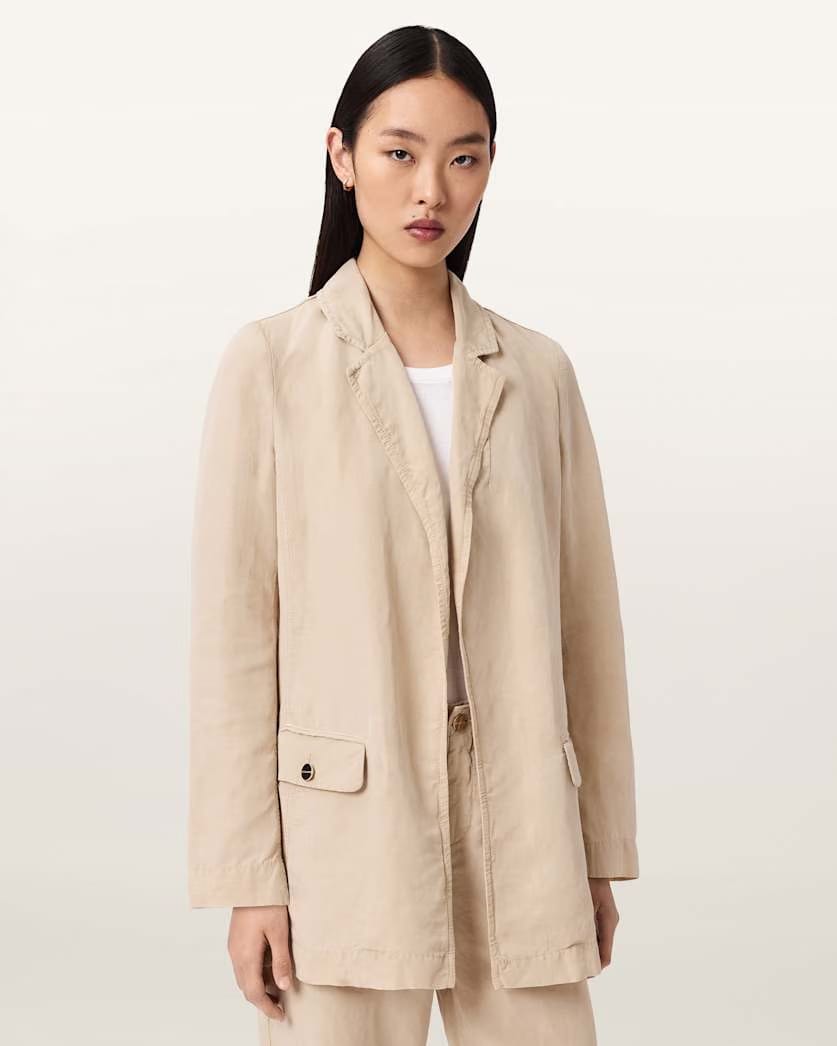 AllSaints Aleida Tencel Blazer Women's Taupe Brown Women's