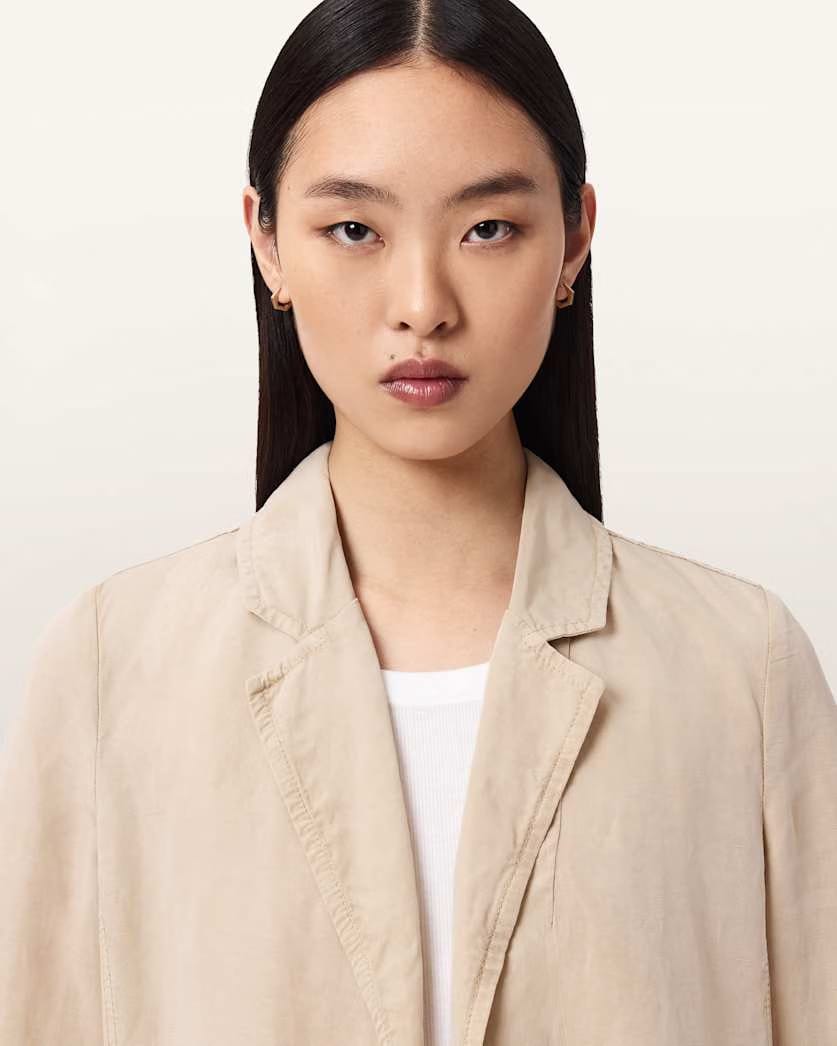 AllSaints Aleida Tencel Blazer Women's Taupe Brown Women's