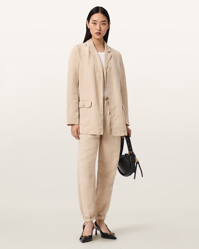 AllSaints Aleida Tencel Blazer Women's Taupe Brown Women's