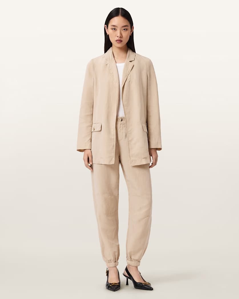 AllSaints Aleida Tencel Blazer Women's Taupe Brown Women's