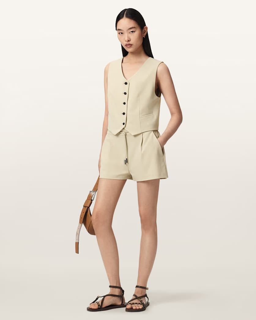 AllSaints Aleida Drawcord Waist Tailored Shorts Women's Haze Green Women's