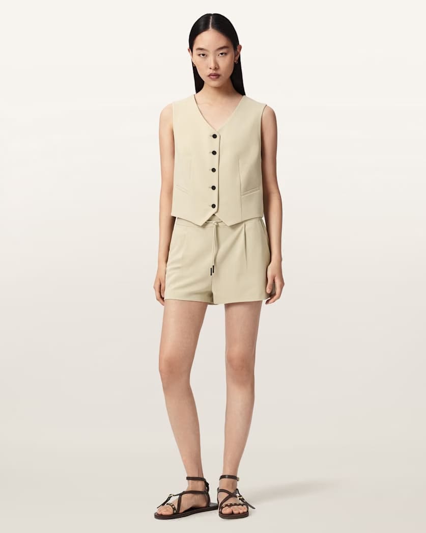AllSaints Aleida Drawcord Waist Tailored Shorts Women's Haze Green Women's
