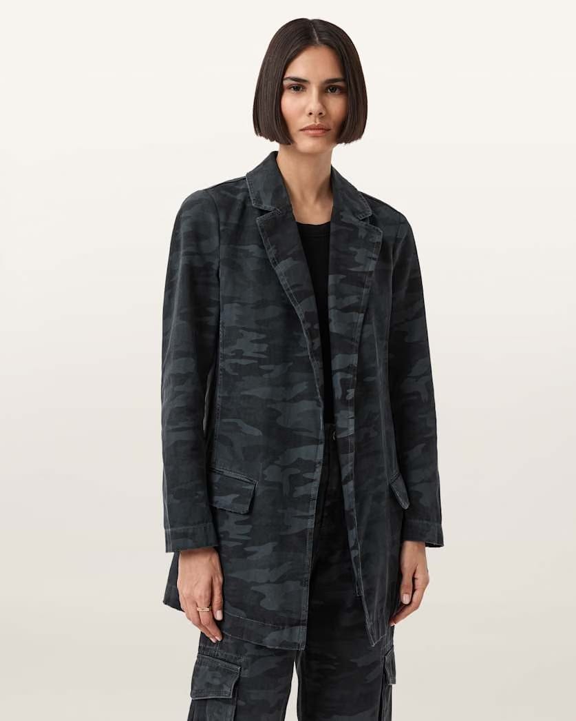 AllSaints Aleida Denim Blazer Women's Camo Ink Blue Women's