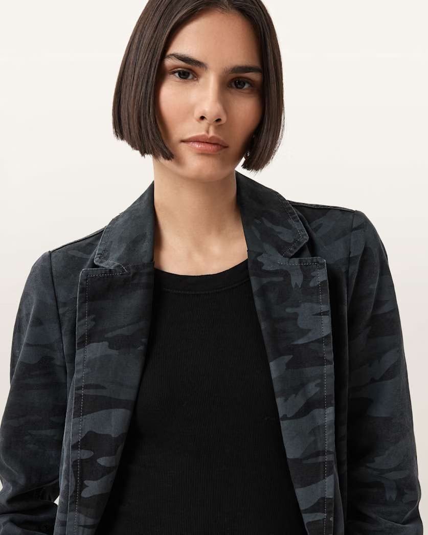 AllSaints Aleida Denim Blazer Women's Camo Ink Blue Women's