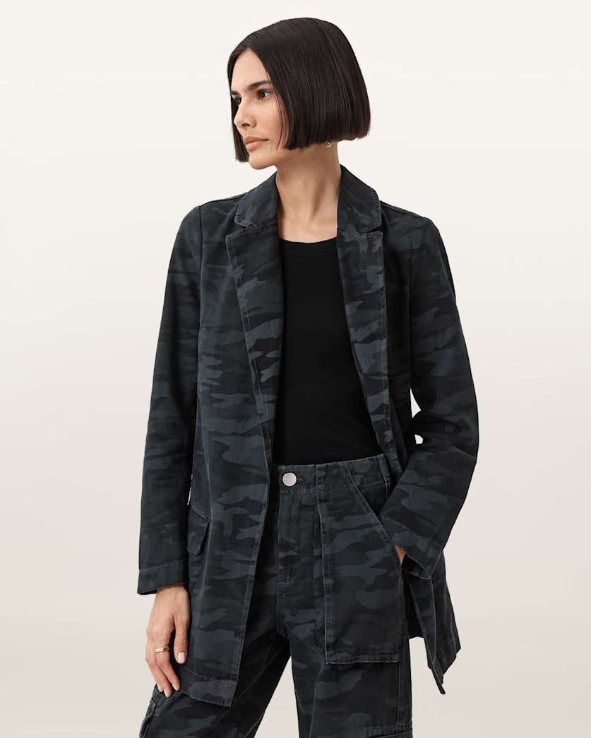 AllSaints Aleida Denim Blazer Women's Camo Ink Blue Women's
