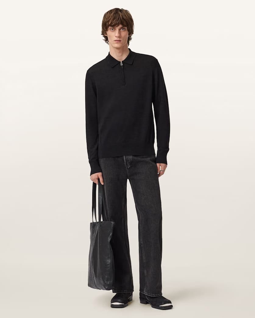 AllSaints Albany Merino Ramskull Polo Bronzed Red