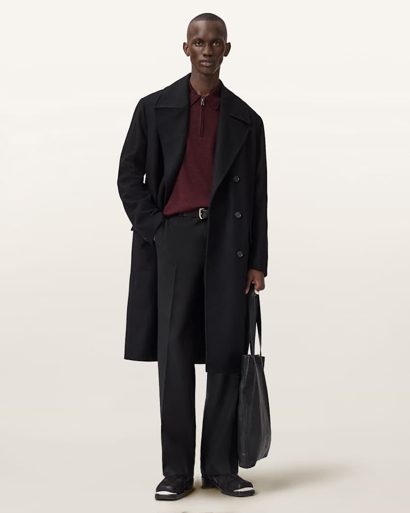 AllSaints Albany Merino Ramskull Polo Bronzed Red
