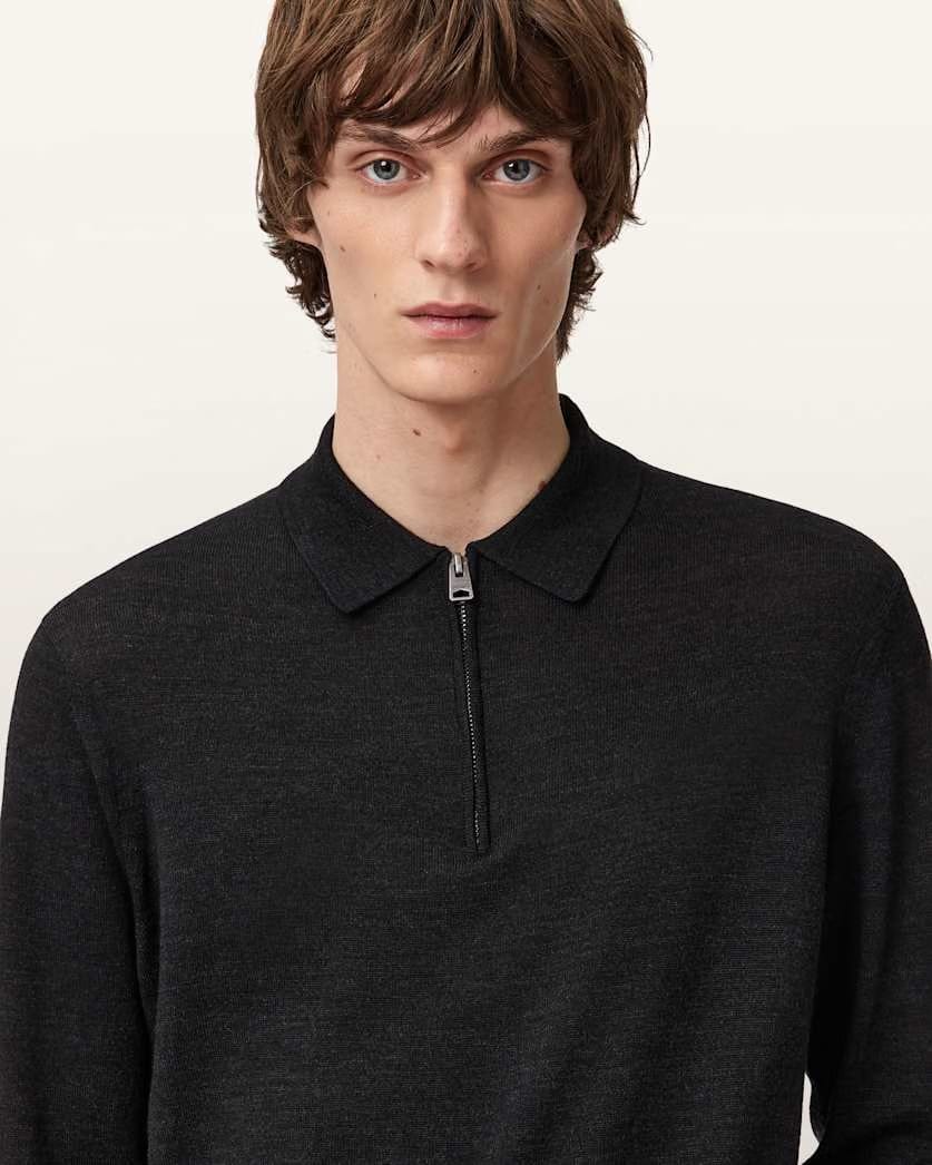 AllSaints Albany Merino Ramskull Polo Bronzed Red