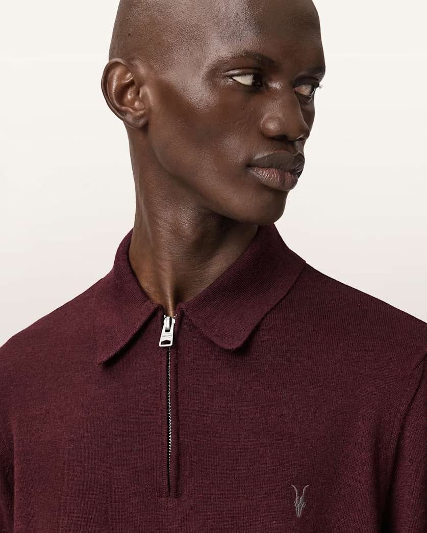 AllSaints Albany Merino Ramskull Polo Bronzed Red
