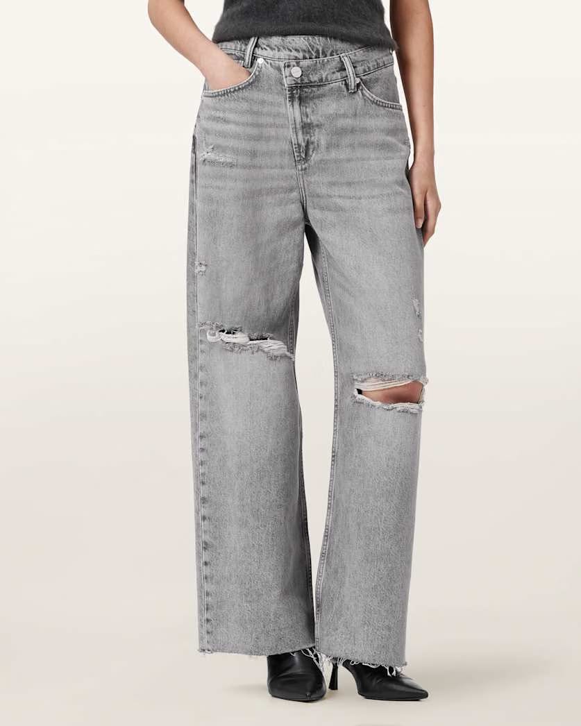AllSaints Aki Mid Rise Crossover Jeans Women's Destroy Grey Women's