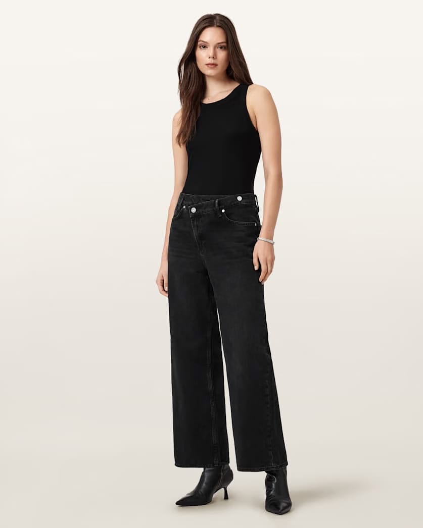 AllSaints Aki Mid Rise Crossover Jeans Women's Washed Black Women's