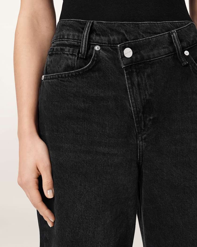 AllSaints Aki Mid Rise Crossover Jeans Women's Washed Black Women's
