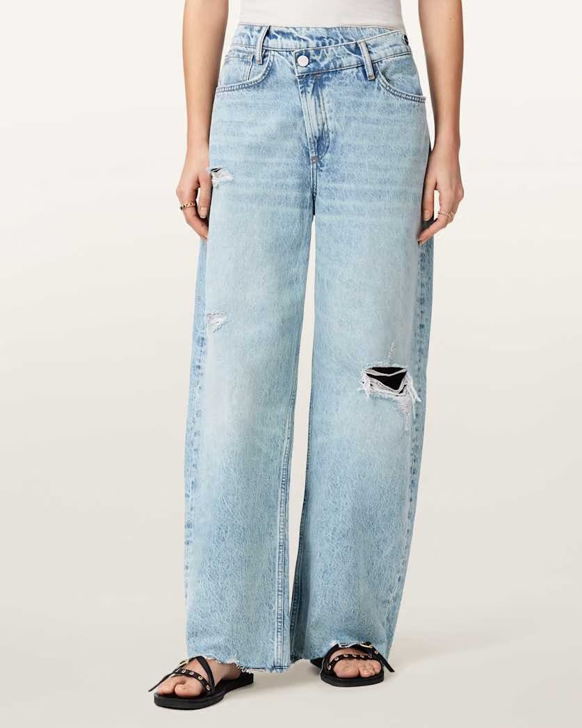 AllSaints Aki Mid Rise Crossover Jeans Women's Destroy Light Blue Women's