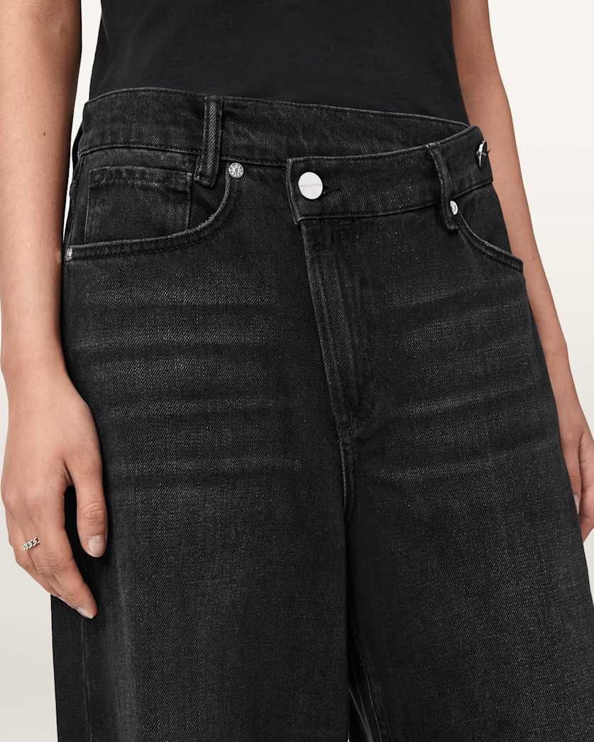 AllSaints Aki Mid Crossover Ripped Jeans Women's Destroy Black Women's