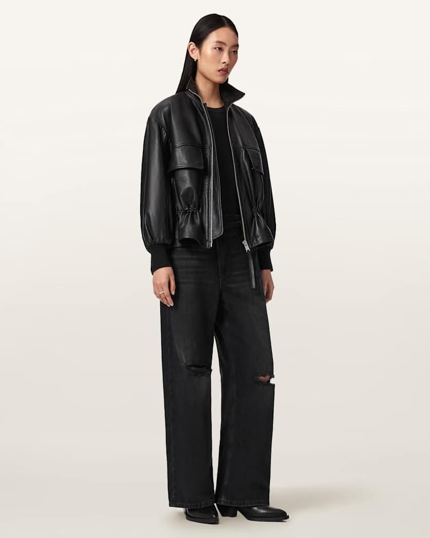 AllSaints Aki Mid Crossover Ripped Jeans Women's Destroy Black Women's