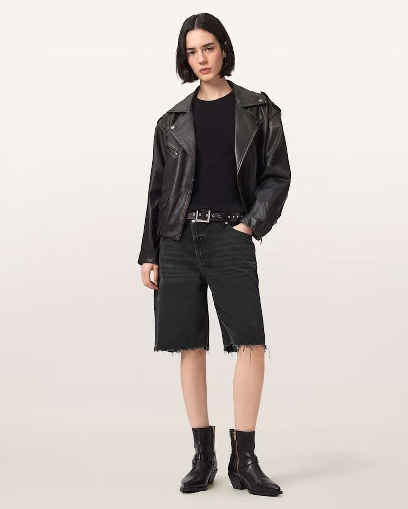AllSaints Aki Crossover Wide Leg Shorts Women's Washed Black Women's