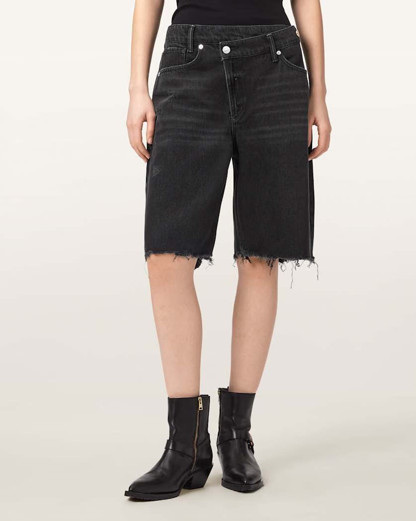AllSaints Aki Crossover Wide Leg Shorts Women's Washed Black Women's