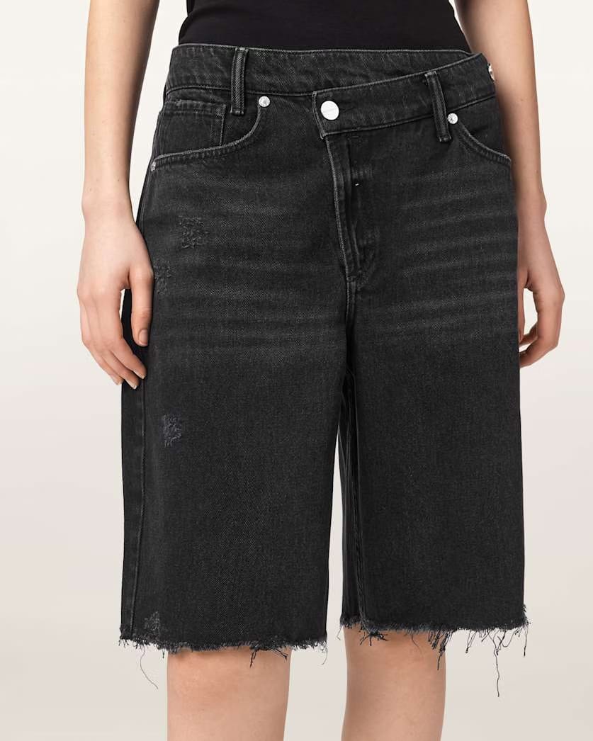 AllSaints Aki Crossover Wide Leg Shorts Women's Washed Black Women's
