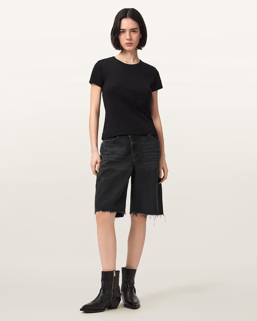 AllSaints Aki Crossover Wide Leg Shorts Women's Washed Black Women's