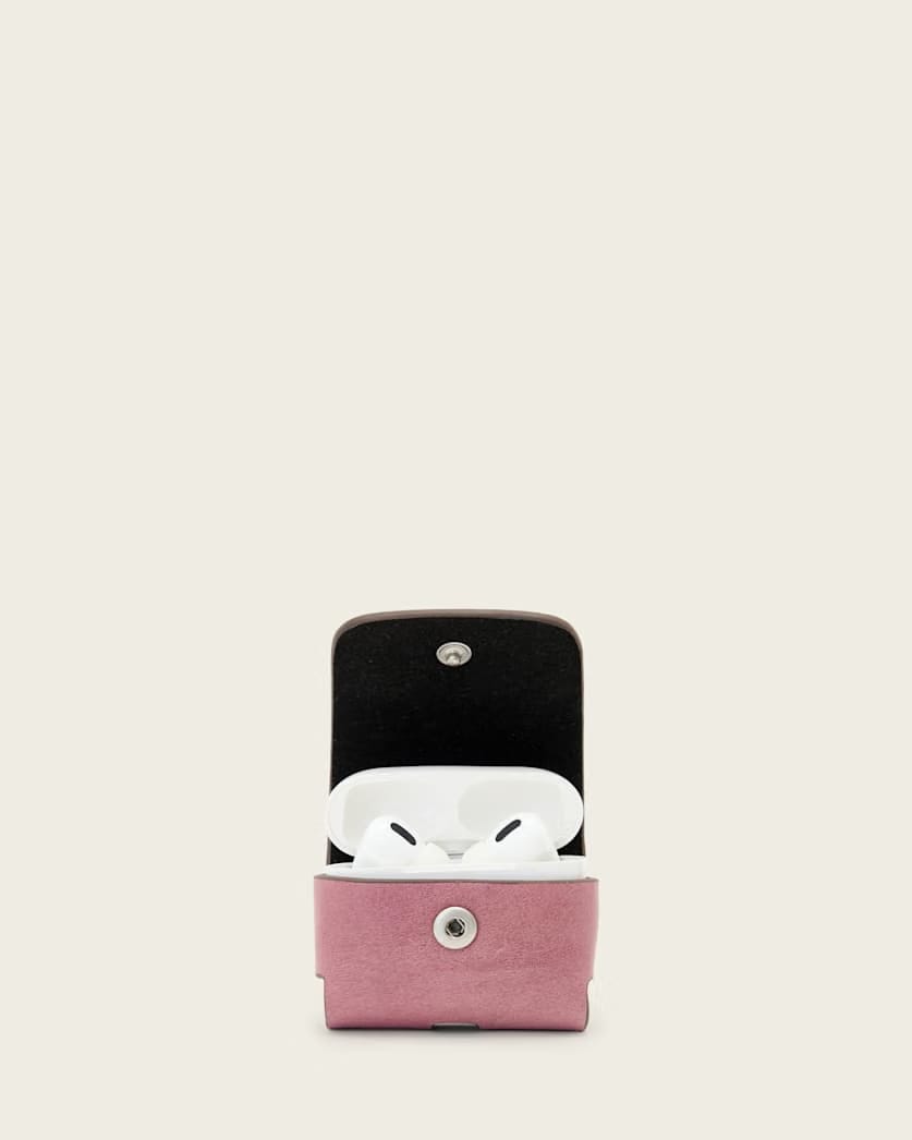 AllSaints Airpod Leather Hex Case Women's Raspberry Pink Women's