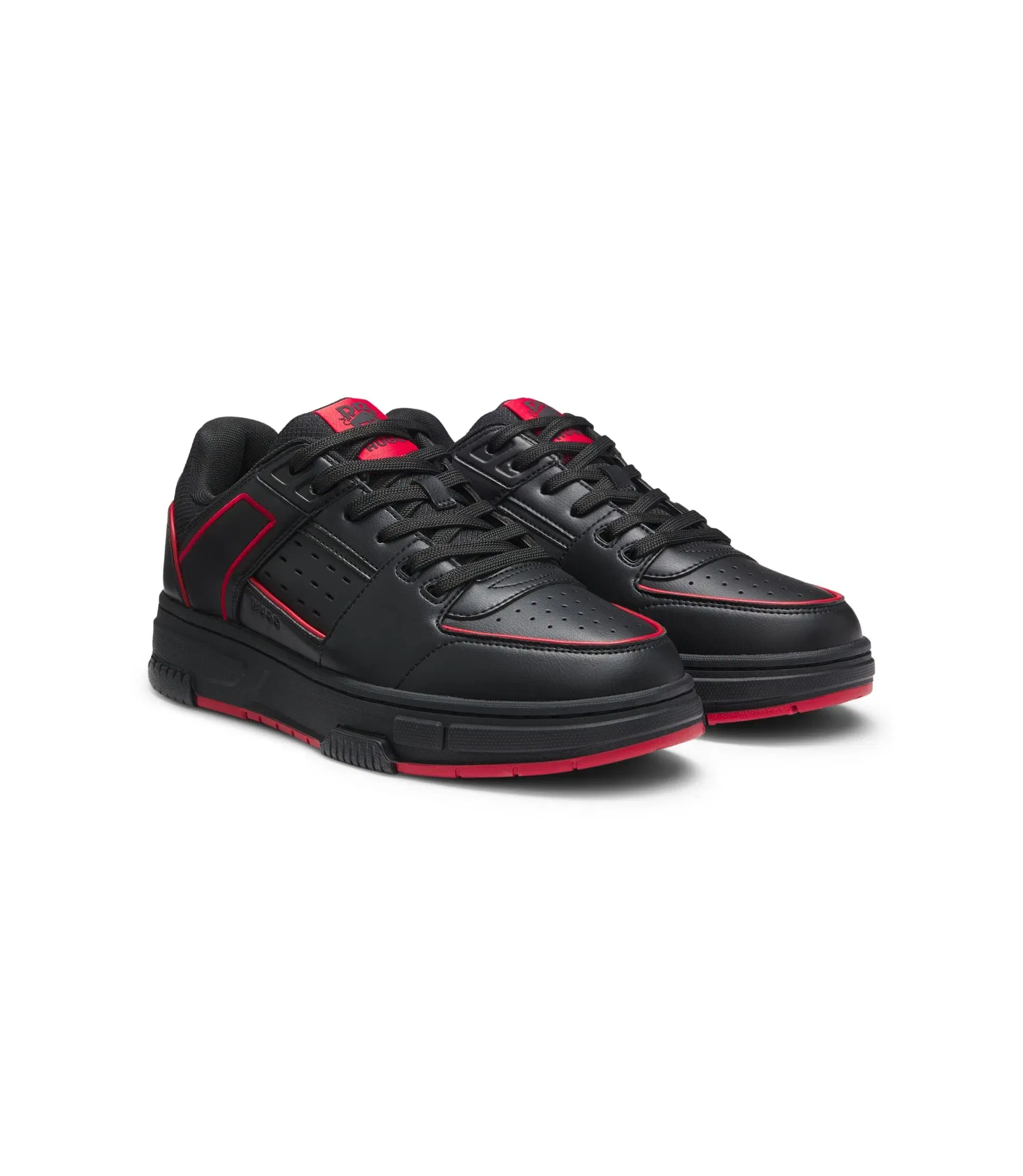Hugo X Rb Bull Motif Sneakers With Faux Leather Black Black