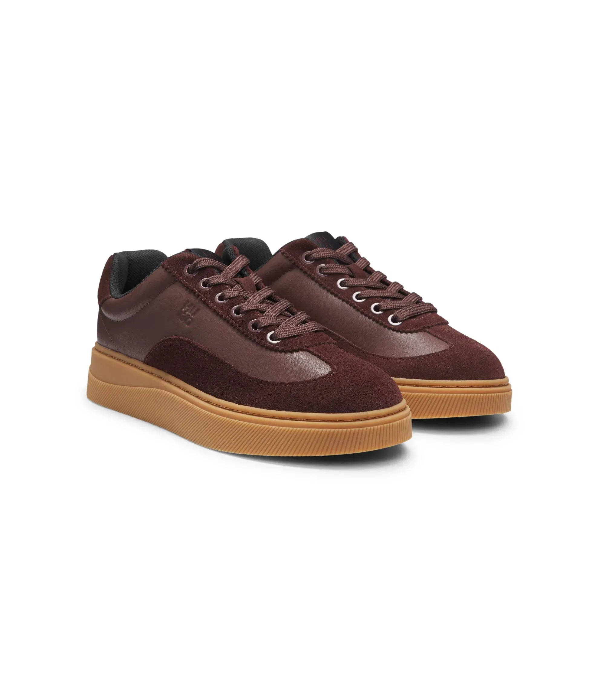 Hugo Suede Trim Trainers With Low Profile Dark Brown Womens Dark Brown