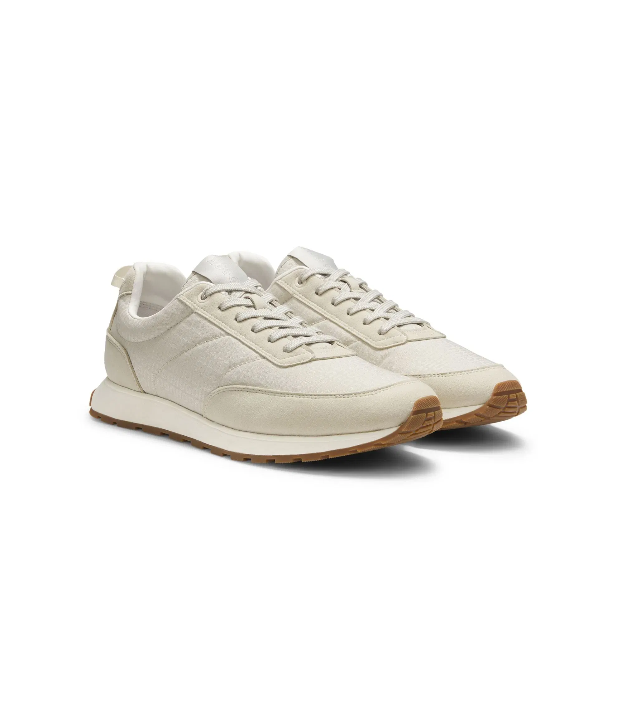 Hugo Running Inspired Trainers With Monogram Jacquard Uppers Light Beige Light Beige