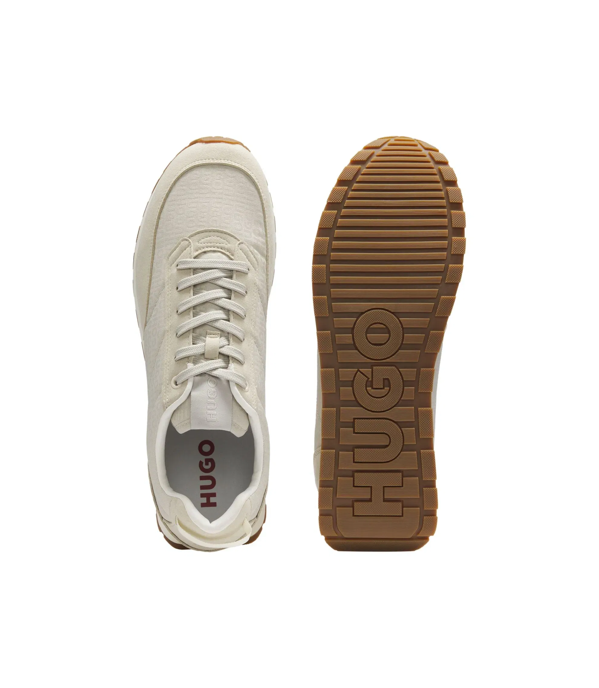 Hugo Running Inspired Trainers With Monogram Jacquard Uppers Light Beige Light Beige