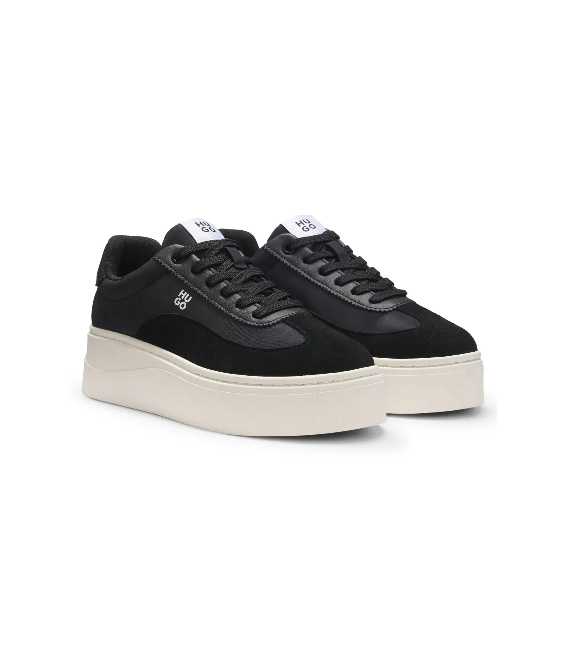 Hugo Platform Sneakers With Suede Trims And Comfort Insole Black Womens Black