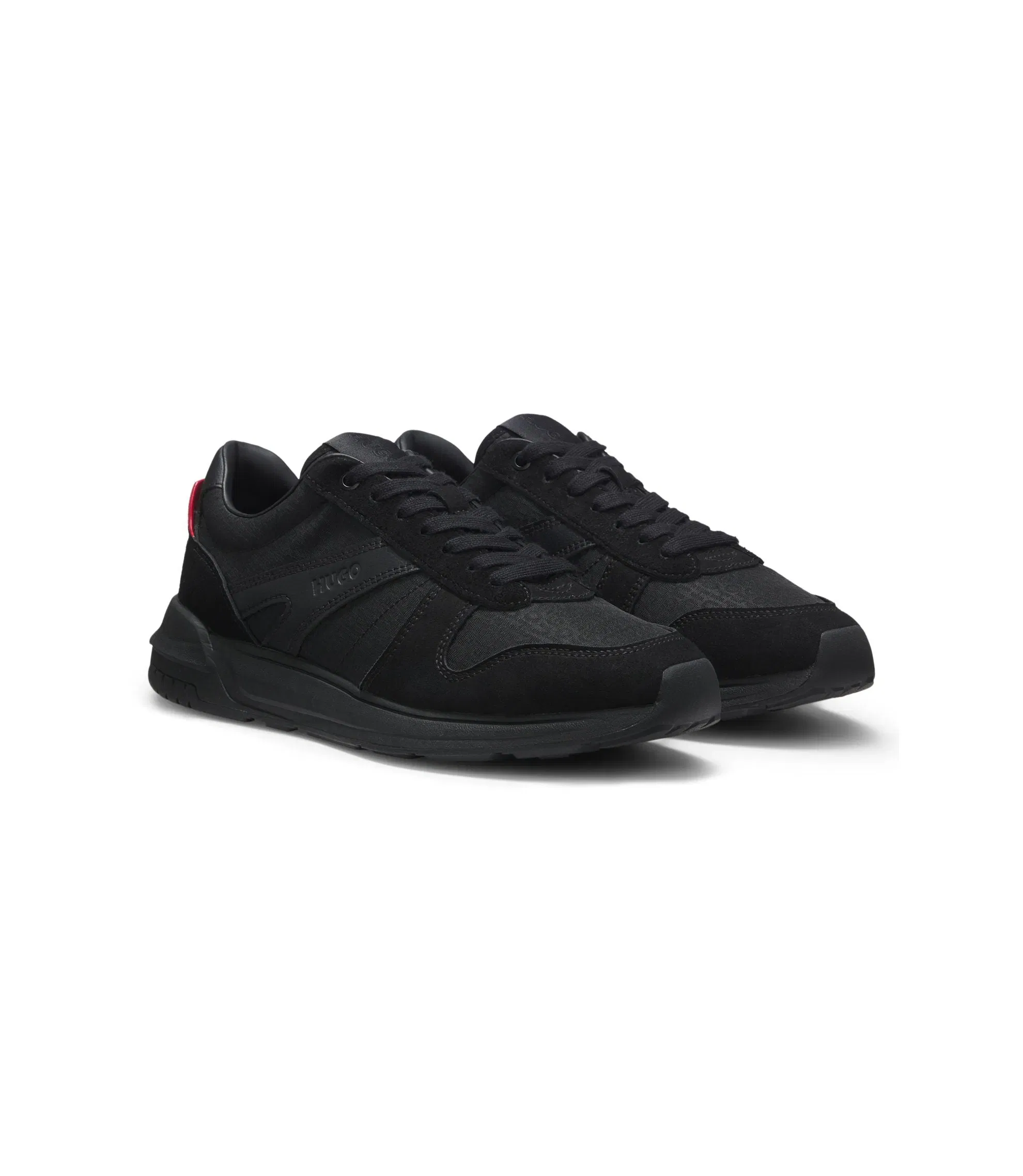 Hugo Monogram Jacquard Sneakers With Faux Suede Trim Black Black