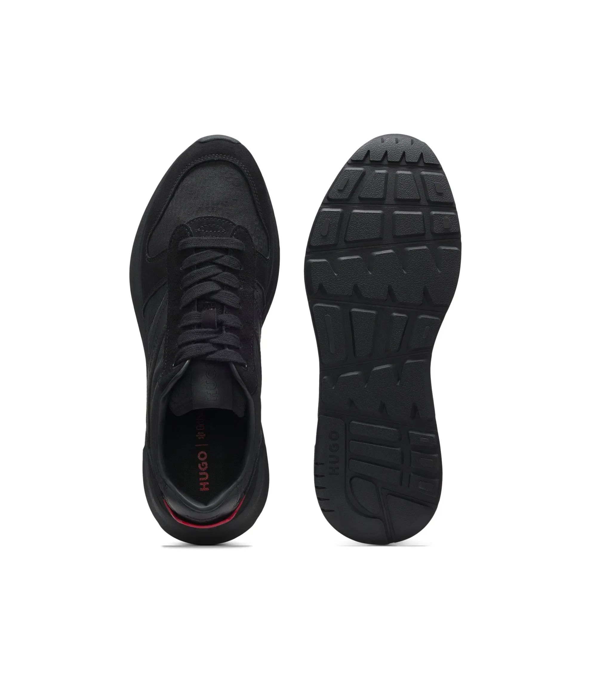 Hugo Monogram Jacquard Sneakers With Faux Suede Trim Black Black