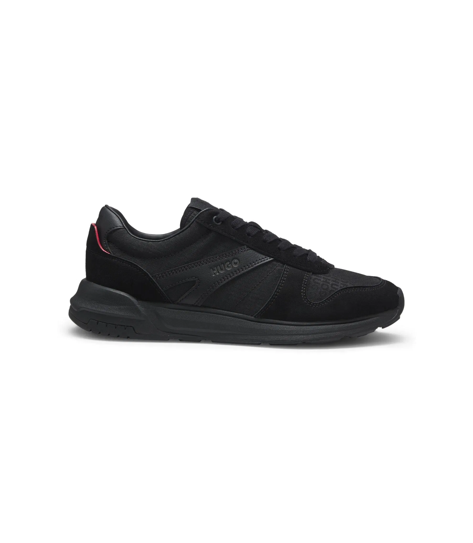 Hugo Monogram Jacquard Sneakers With Faux Suede Trim Black Black
