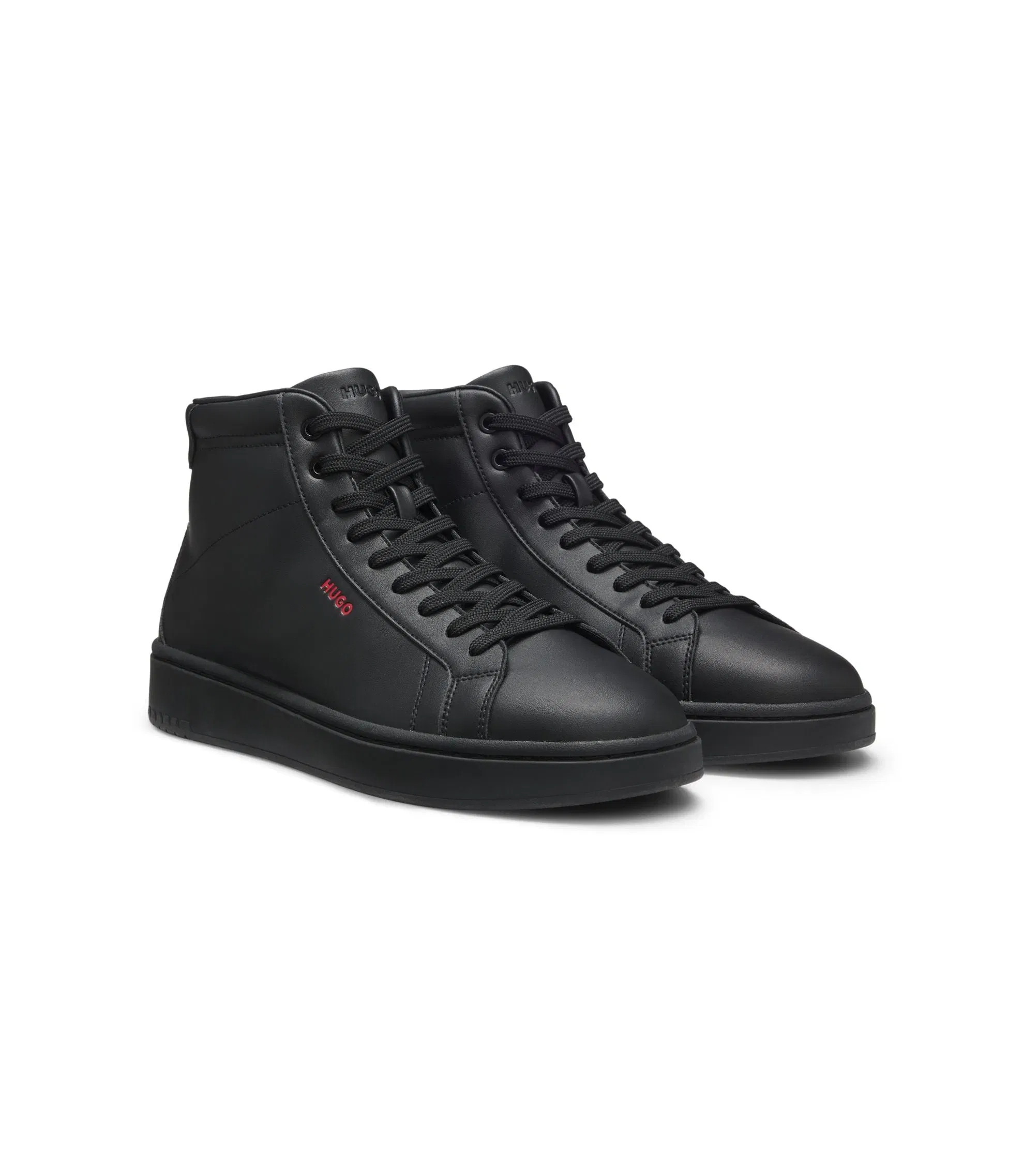 Hugo High Top Sneakers In Faux Leather Black Black