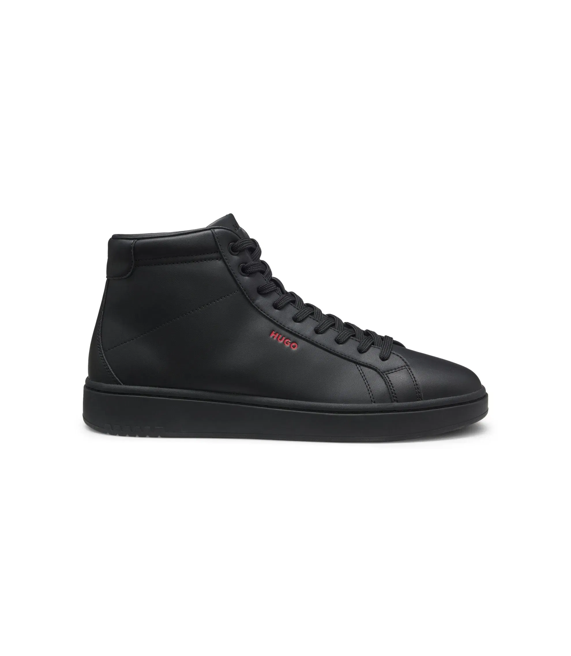 Hugo High Top Sneakers In Faux Leather Black Black