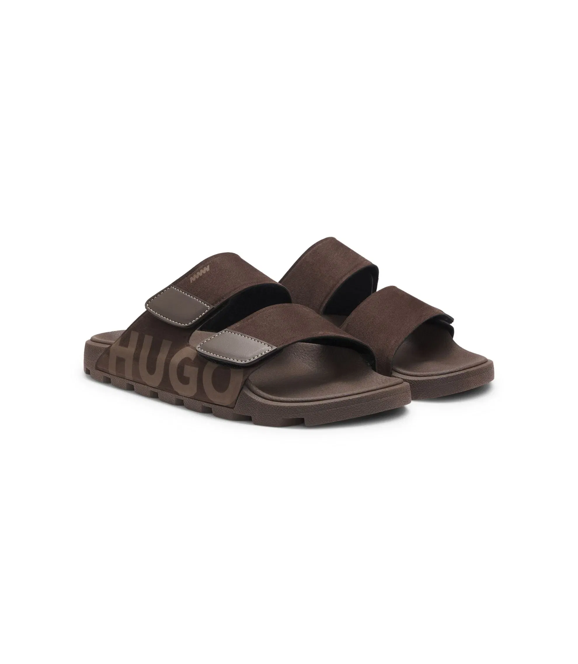 Hugo Faux Suede Slides With Logo Detailing Light Brown Light Brown
