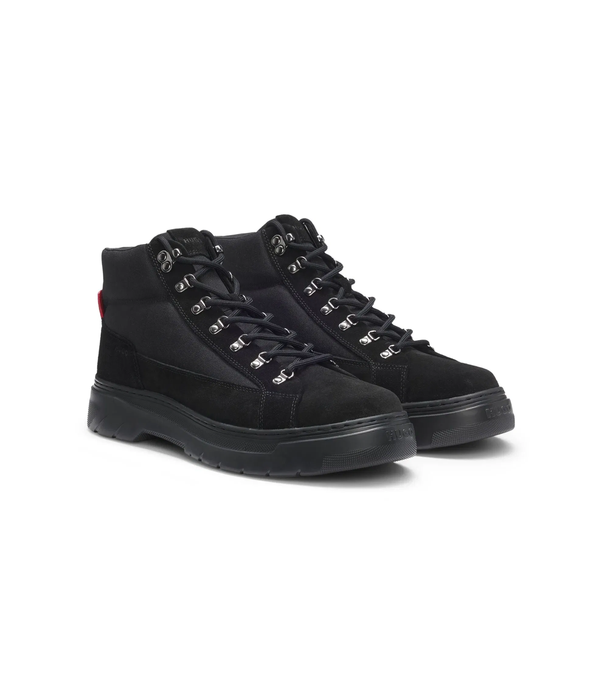 Hugo Canvas Boots With Suede Trims Black Black