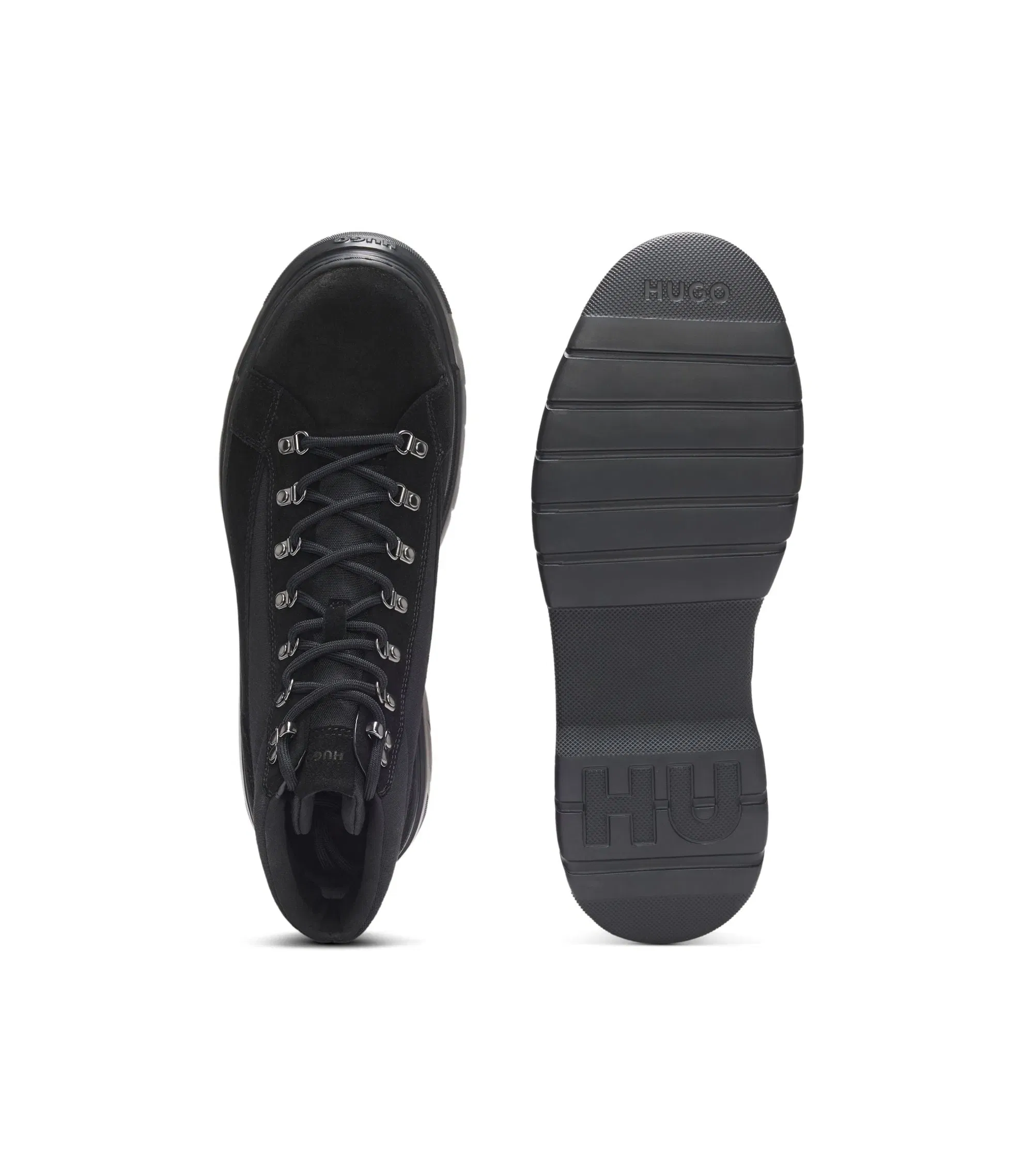 Hugo Canvas Boots With Suede Trims Black Black