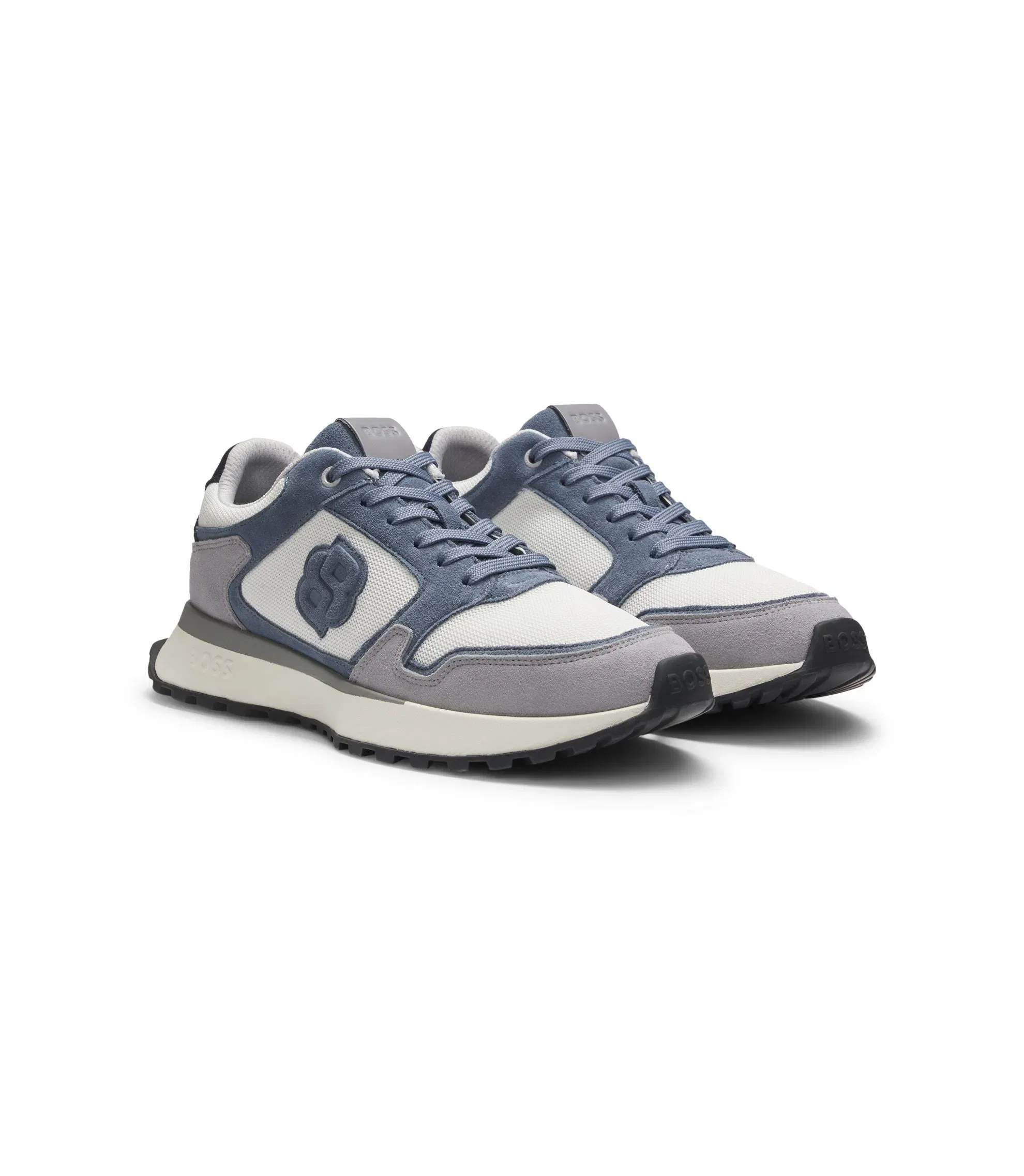 Boss Suede Trim Trainers With Double B Monogram Light Blue Light Blue