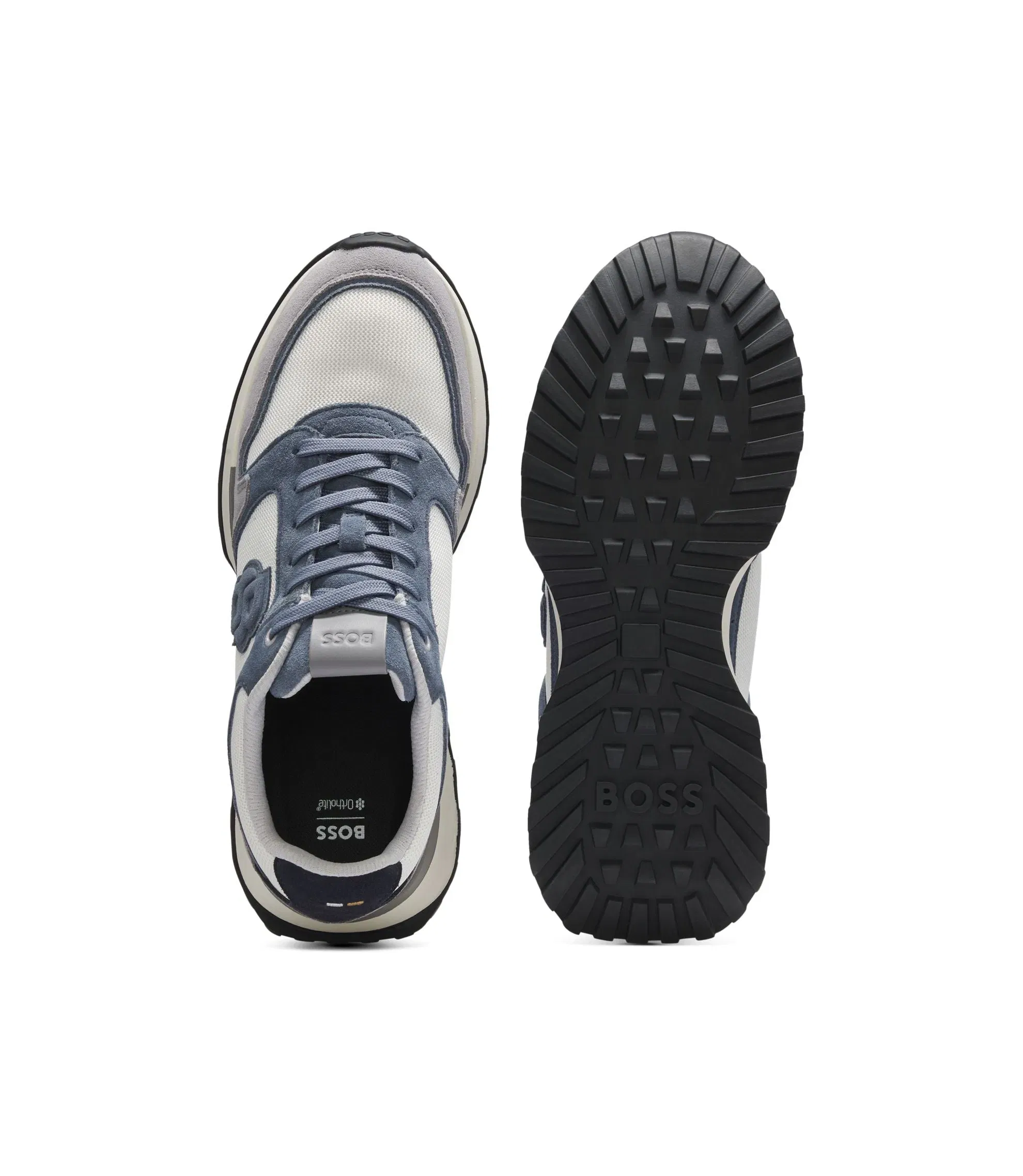 Boss Suede Trim Trainers With Double B Monogram Light Blue Light Blue