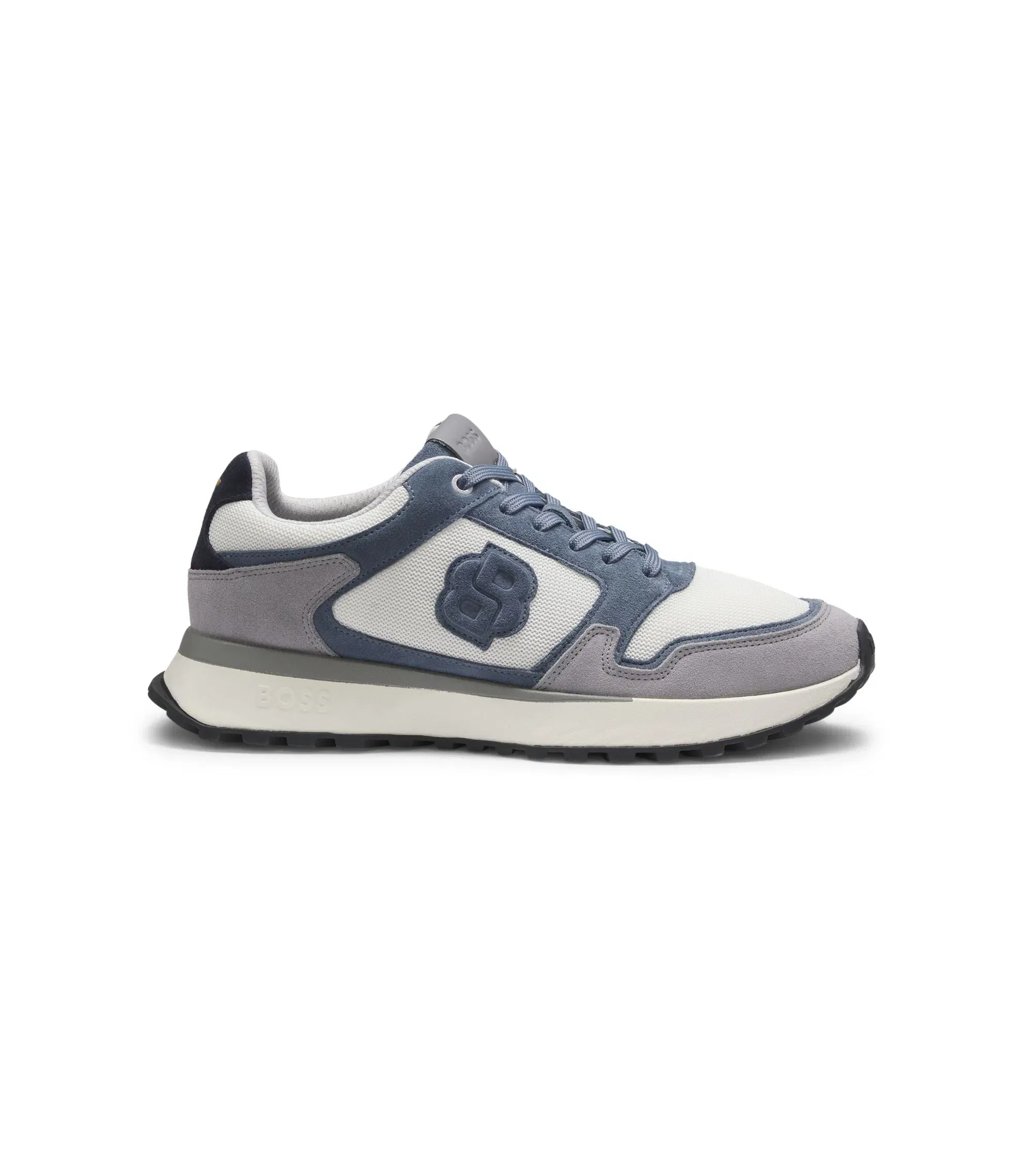 Boss Suede Trim Trainers With Double B Monogram Light Blue Light Blue