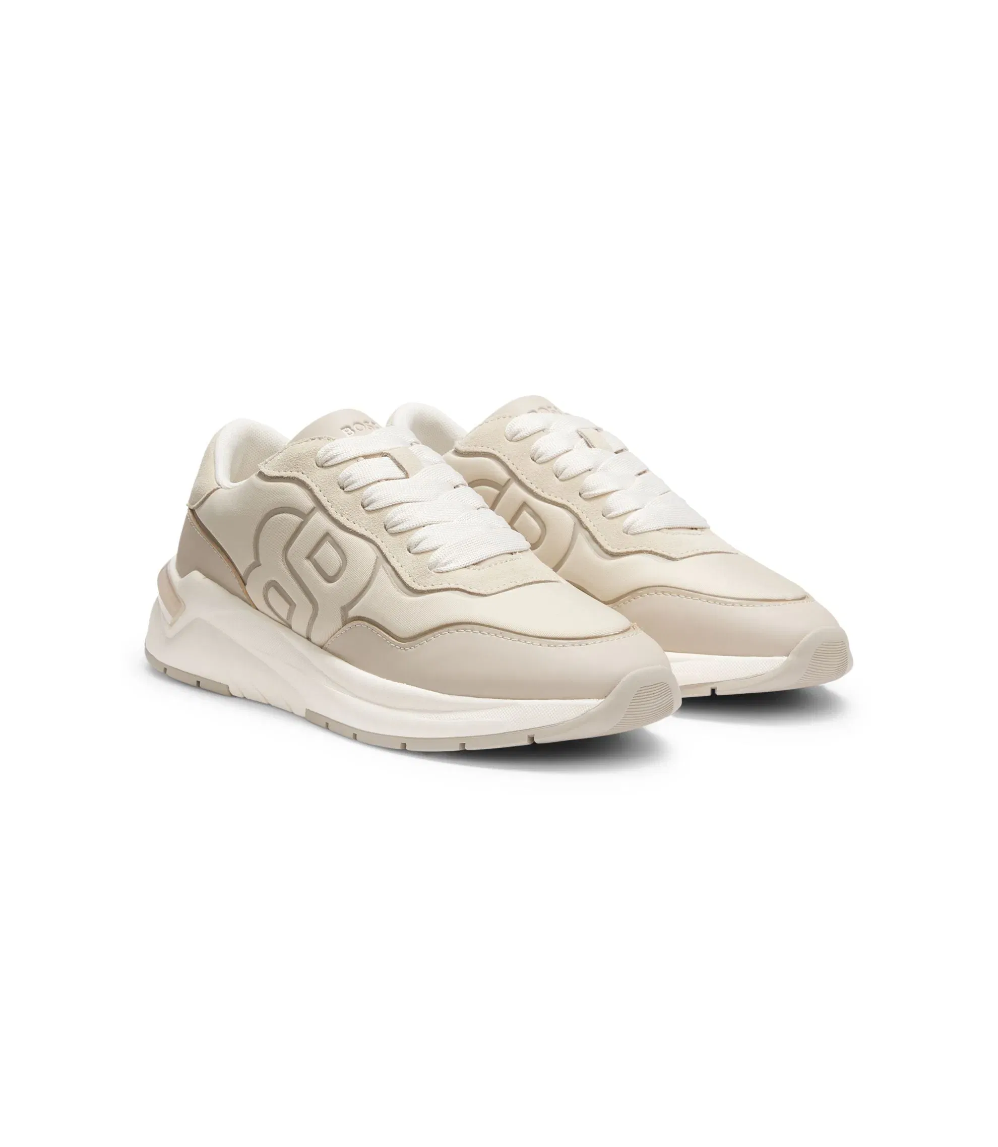 Boss Suede Trim Trainers With Double B Monogram Light Beige Womens Light Beige