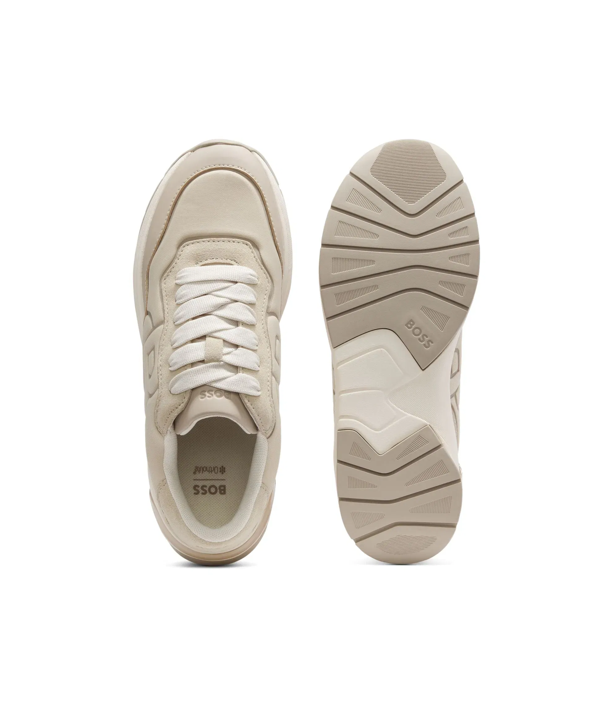 Boss Suede Trim Trainers With Double B Monogram Light Beige Womens Light Beige