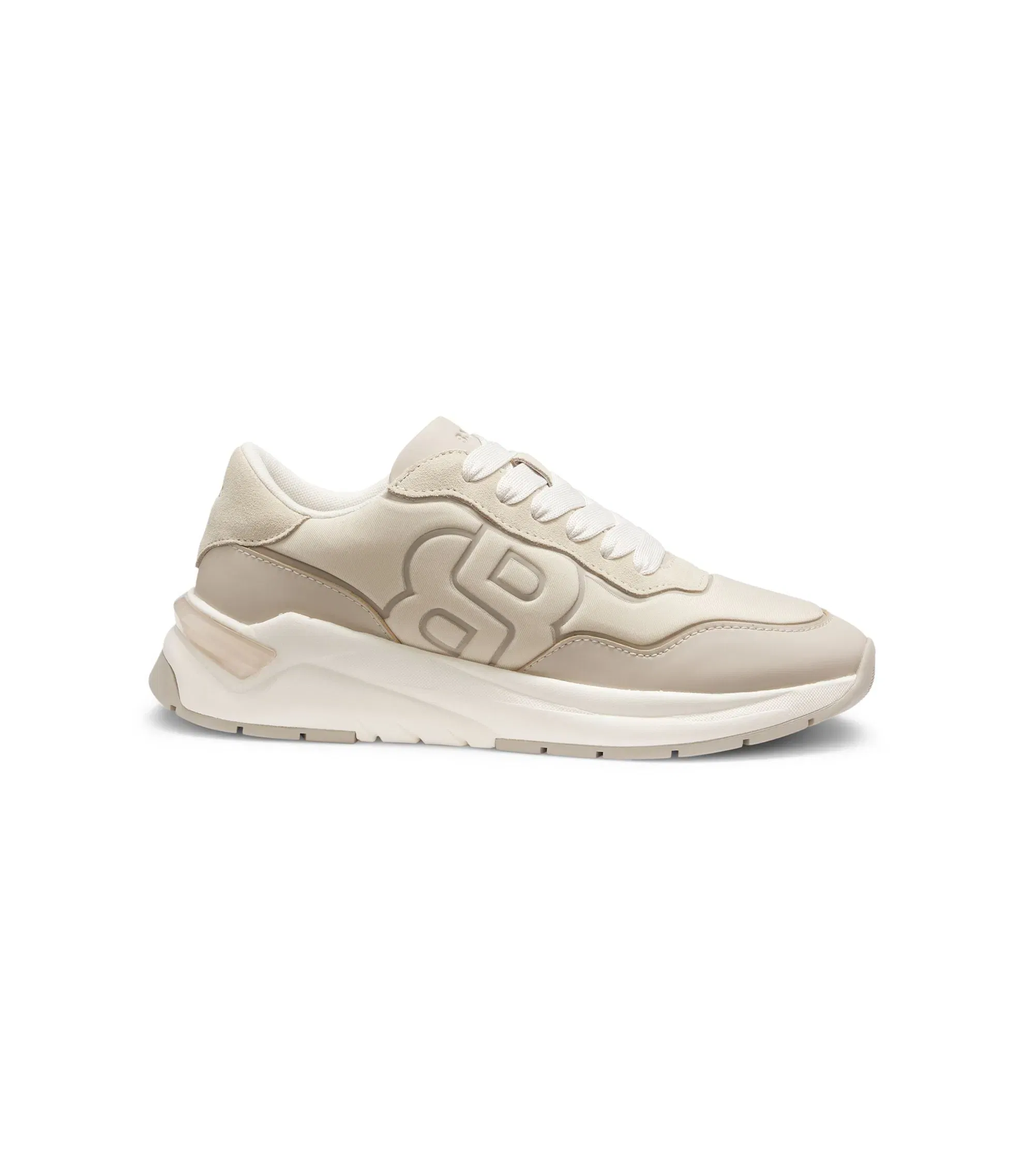 Boss Suede Trim Trainers With Double B Monogram Light Beige Womens Light Beige