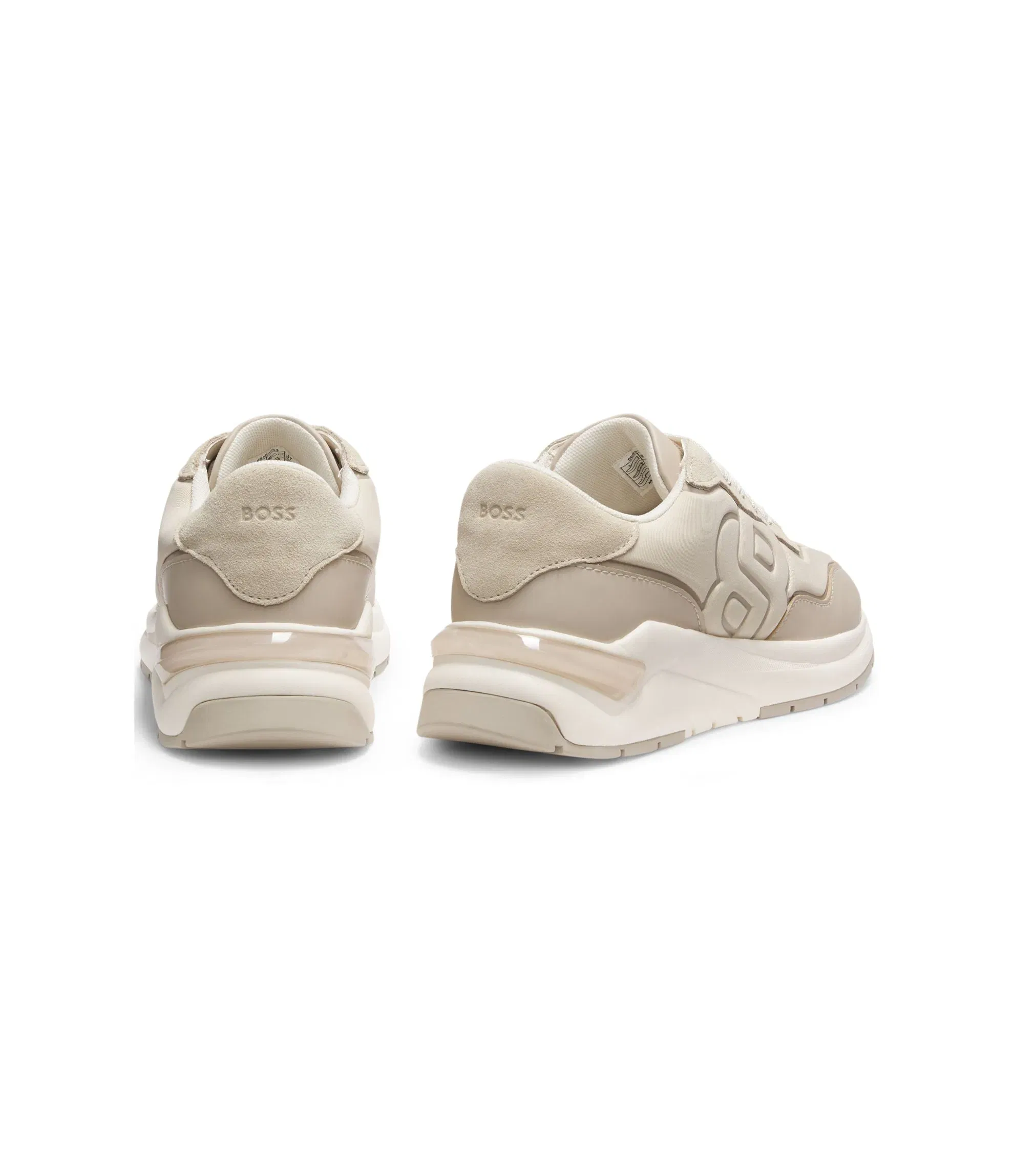 Boss Suede Trim Trainers With Double B Monogram Light Beige Womens Light Beige