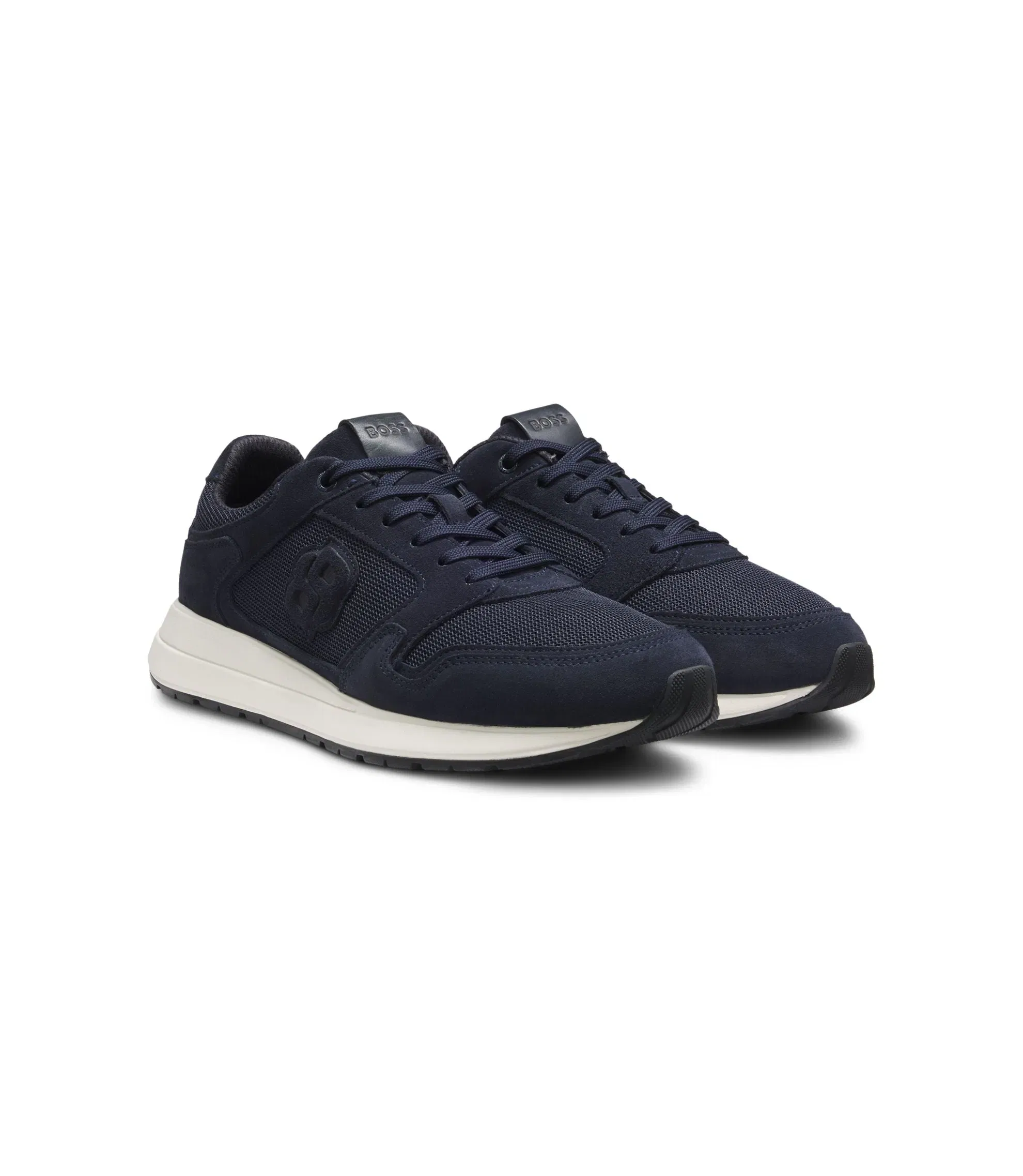 Boss Suede Trim Trainers With Double B Monogram Dark Blue Dark Blue