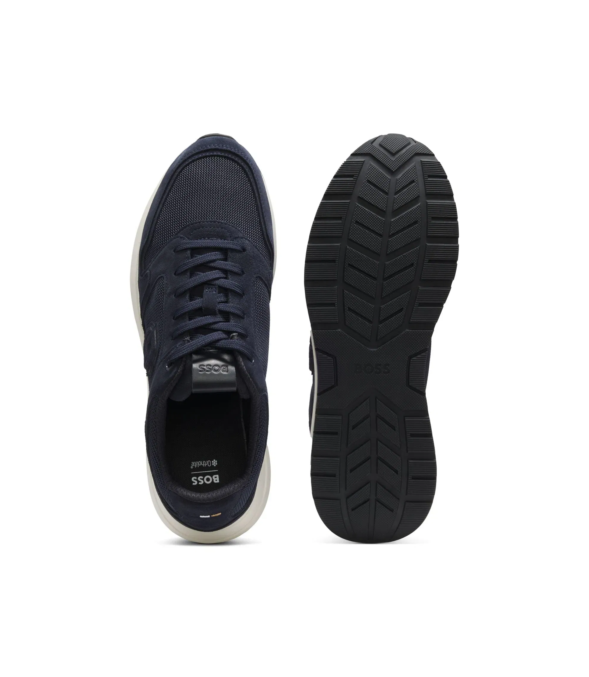 Boss Suede Trim Trainers With Double B Monogram Dark Blue Dark Blue