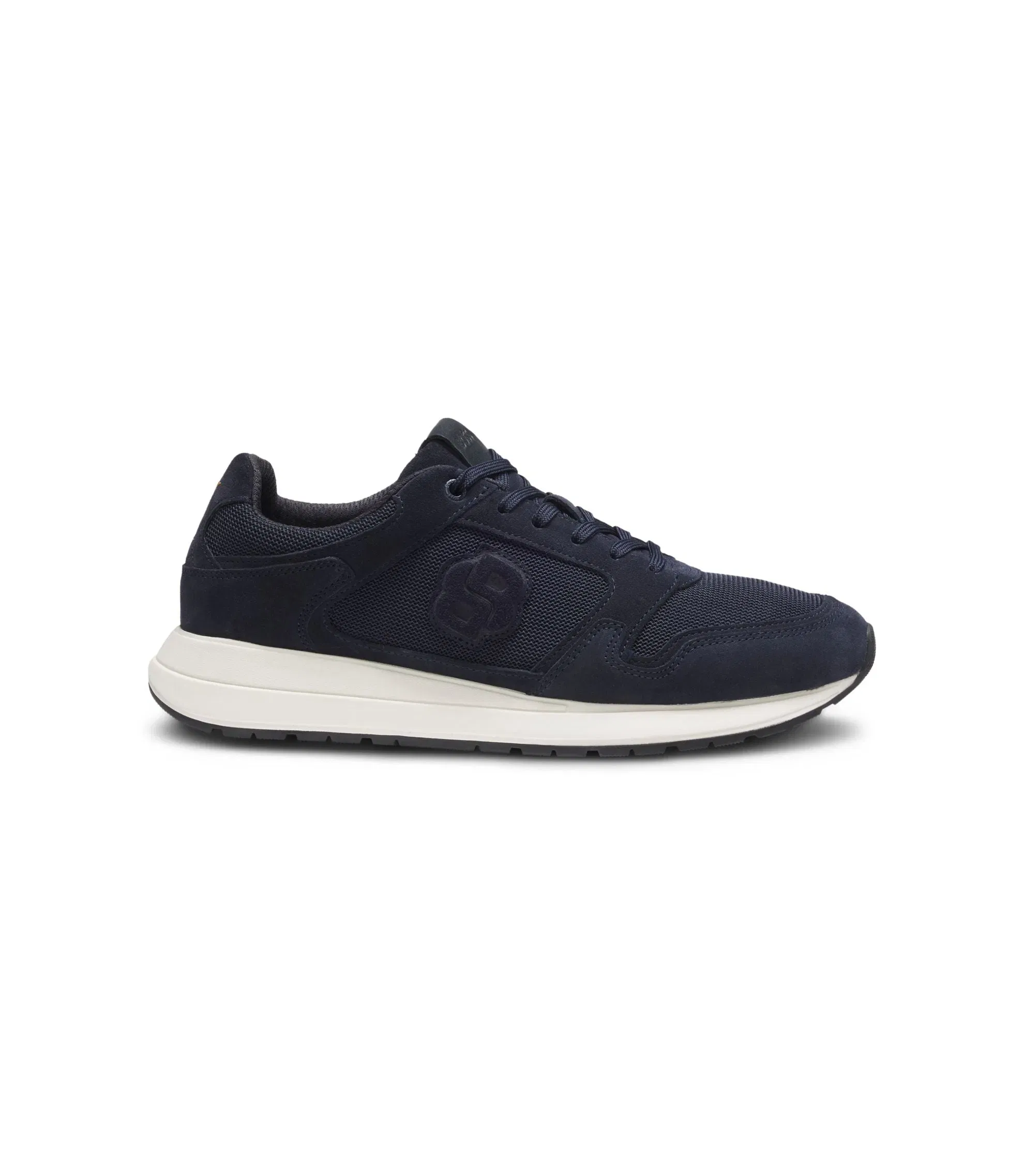 Boss Suede Trim Trainers With Double B Monogram Dark Blue Dark Blue