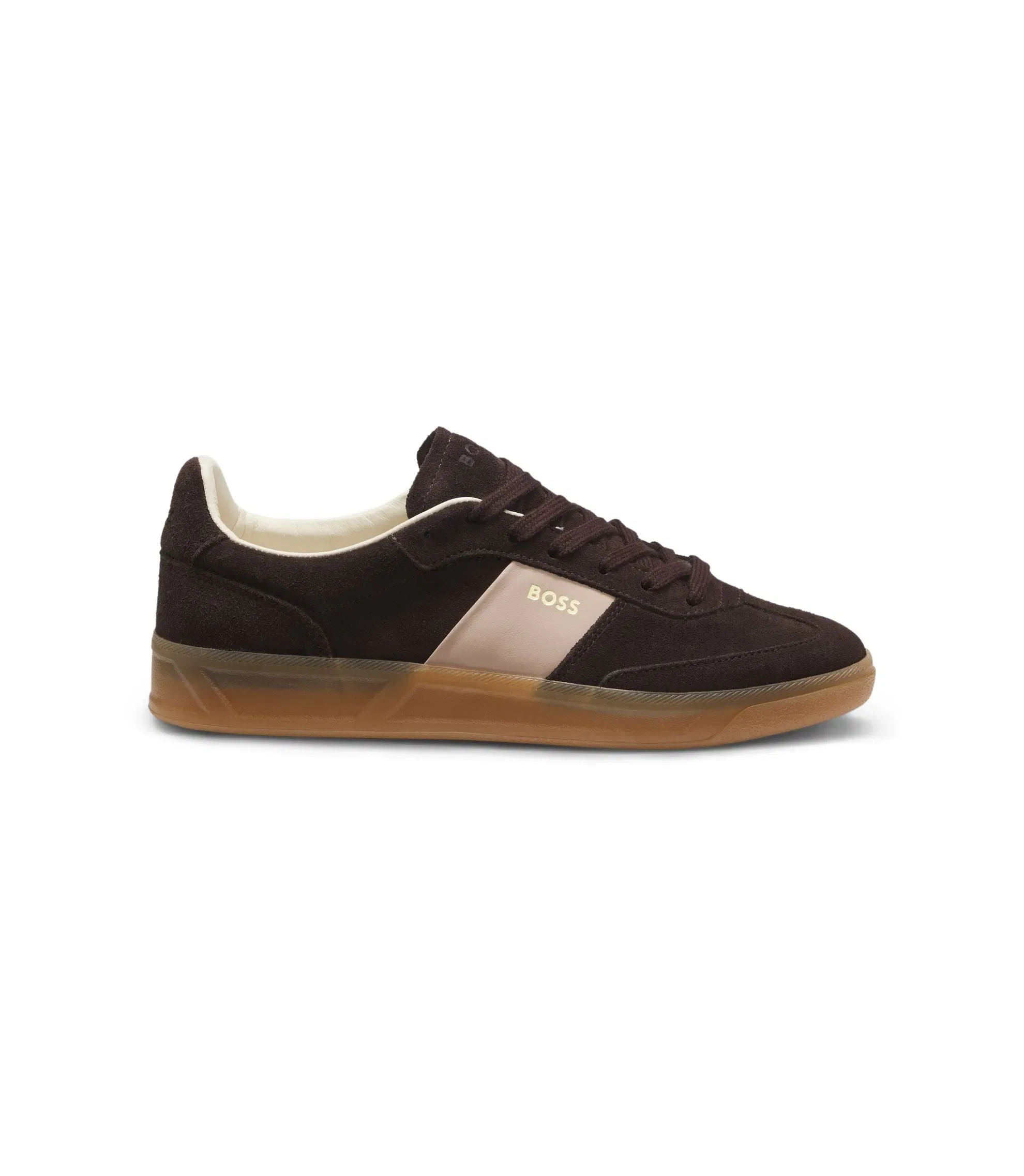 Boss Suede Trainers With Smooth Leather Trims Dark Brown Womens Dark Brown