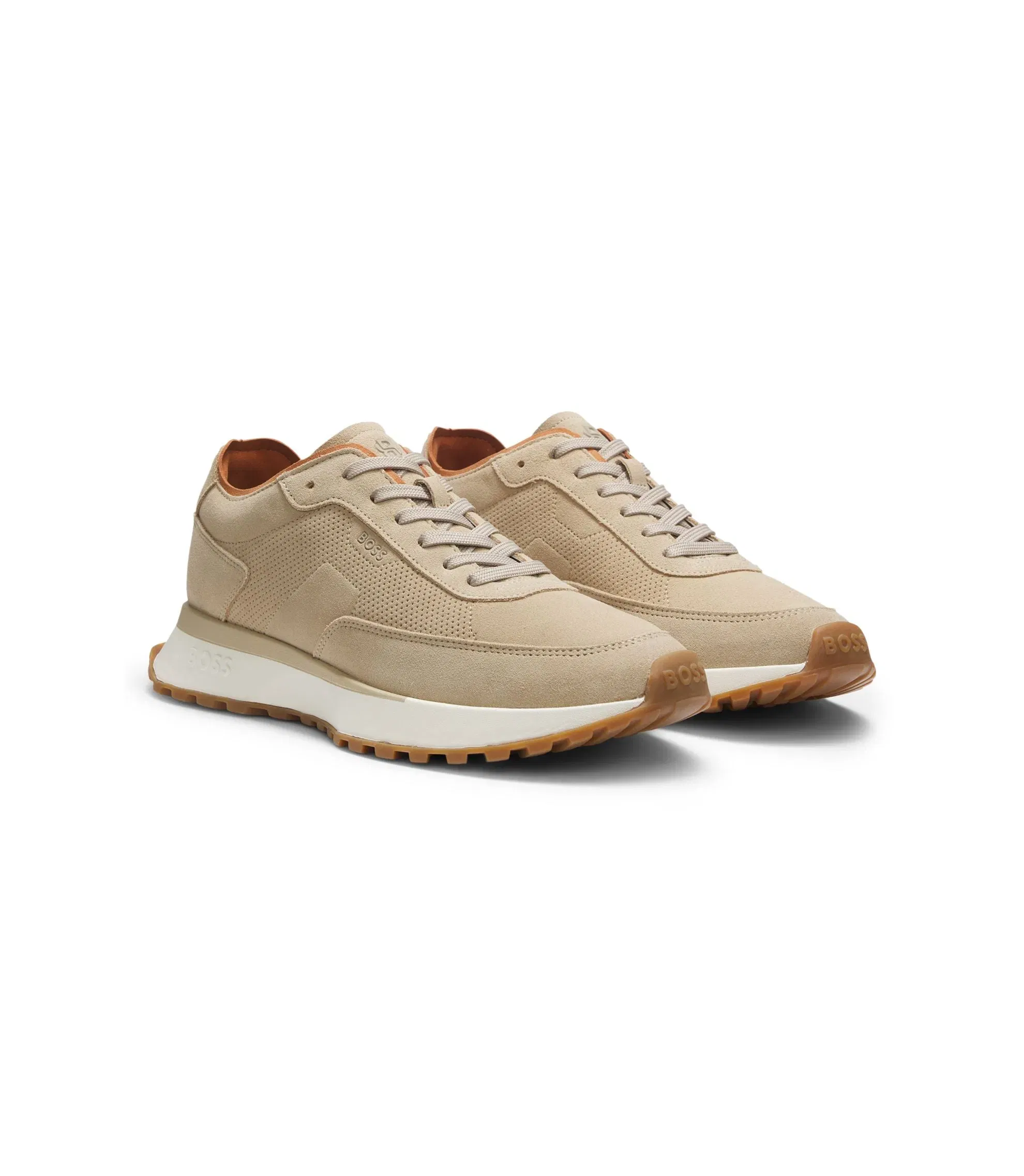 Boss Suede Sneakers With Perforations Beige Beige