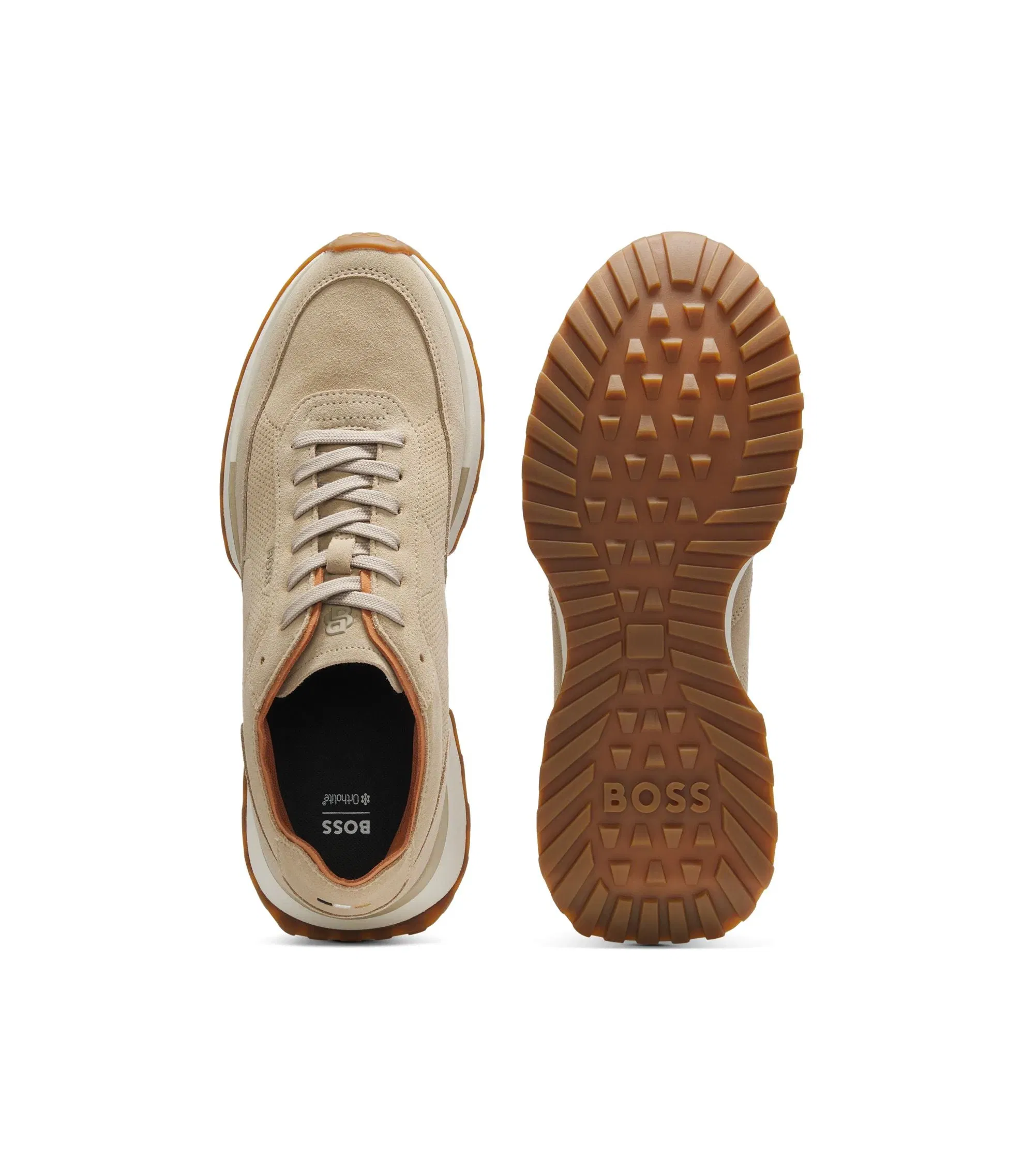 Boss Suede Sneakers With Perforations Beige Beige
